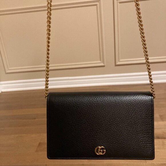 Gucci GG Marmont Black Leather Chain Bag Wallet on Chain (WOC) - Picture 3 of 6
